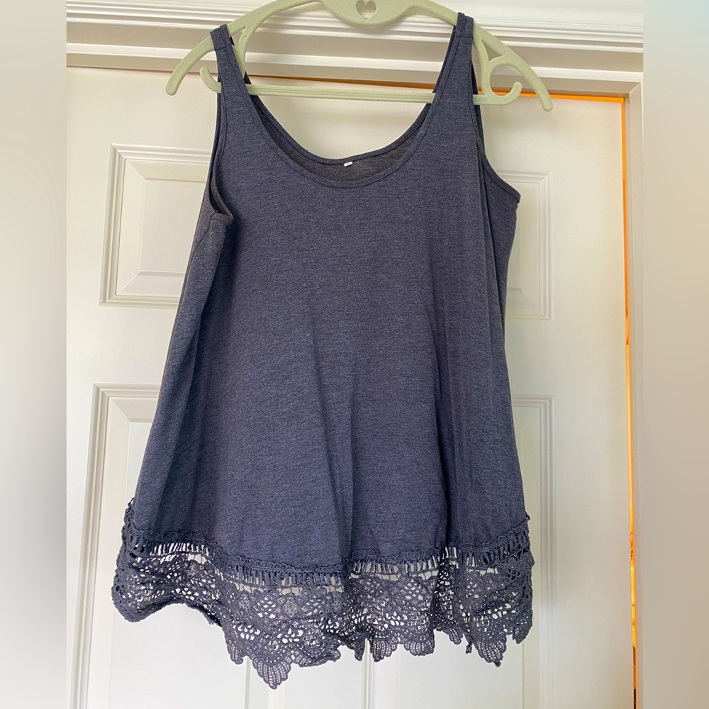 Gray lace edged tank top